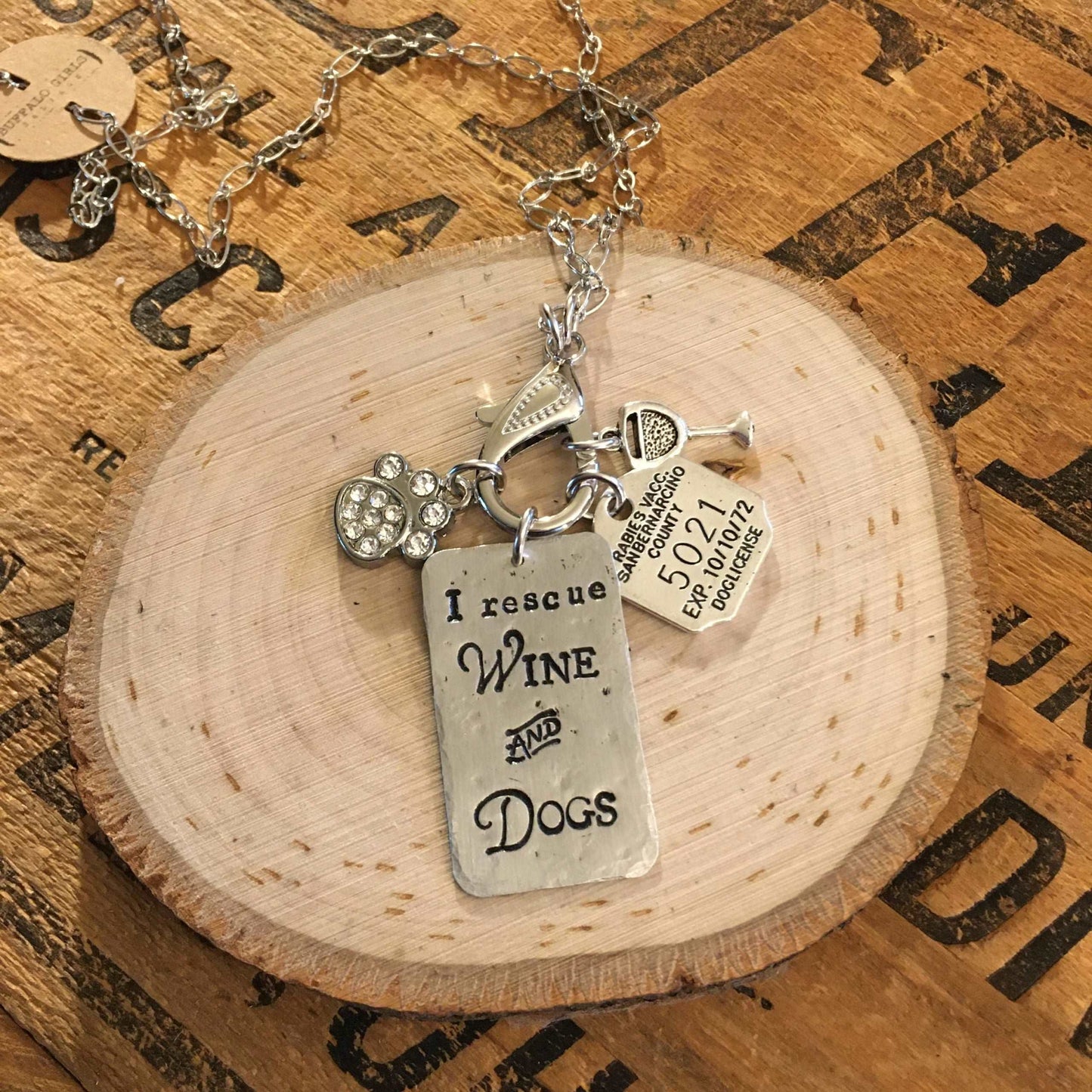 I Rescue Wine and Dogs - Silver Treasure Necklace
