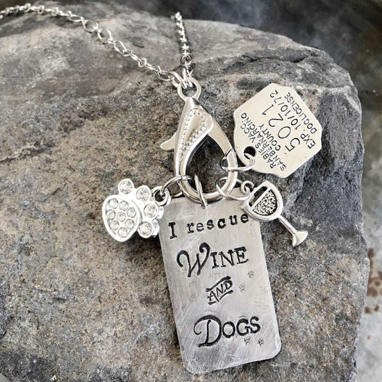 I Rescue Wine and Dogs - Silver Treasure Necklace
