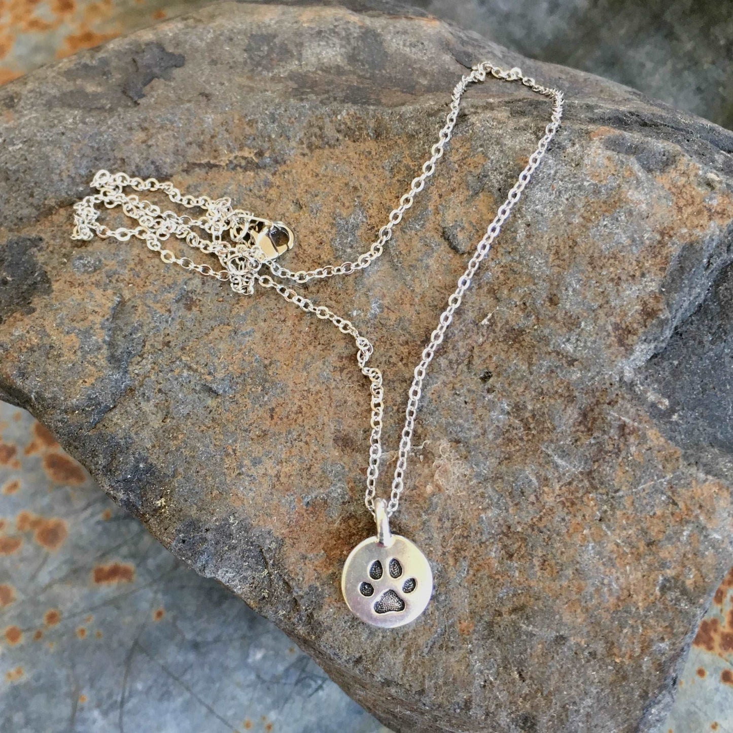 Load image into Gallery viewer, Paw Print Necklace - silver, copper, gold - dog jewelry
