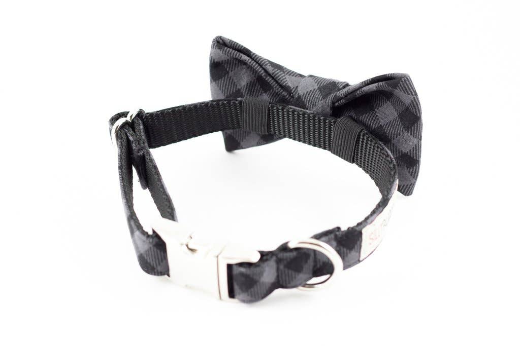 Load image into Gallery viewer, Charcoal Buffalo Plaid Bowtie Collar
