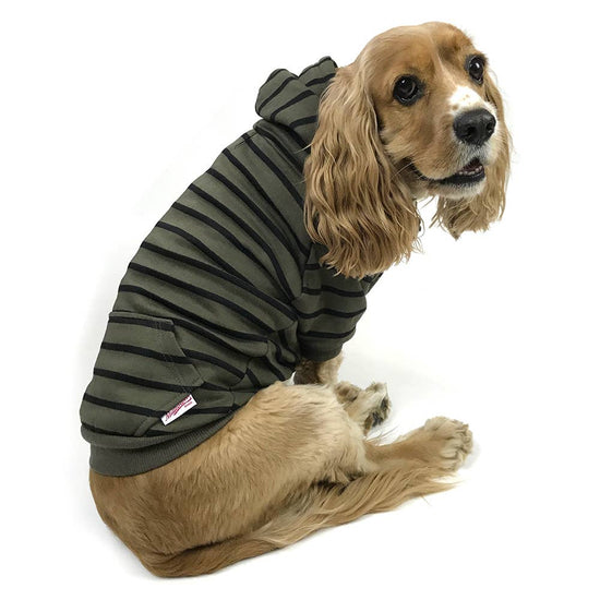 Dog Zip Up Hoodie - Olive Stripe