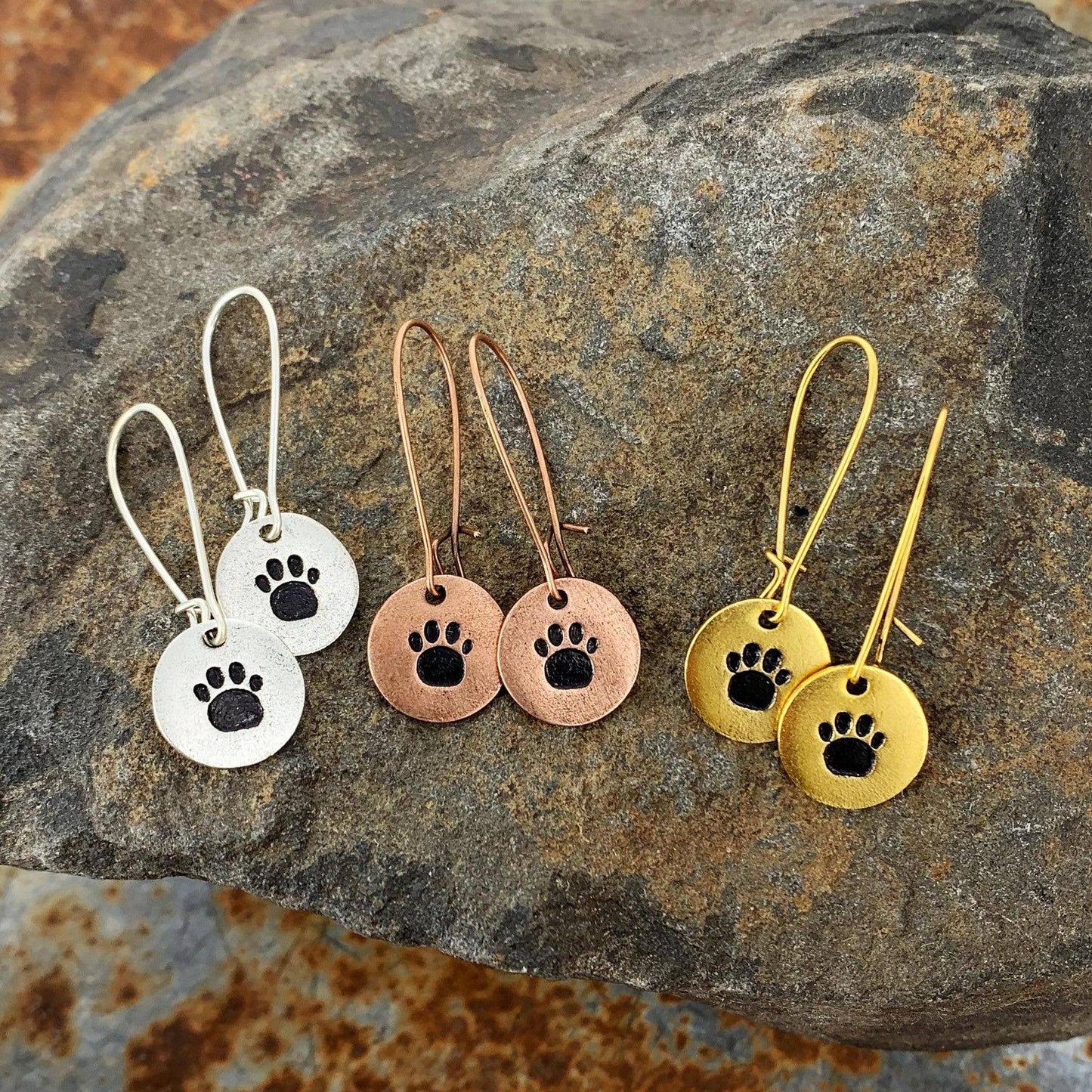 Paw Print Hand Stamped Earrings