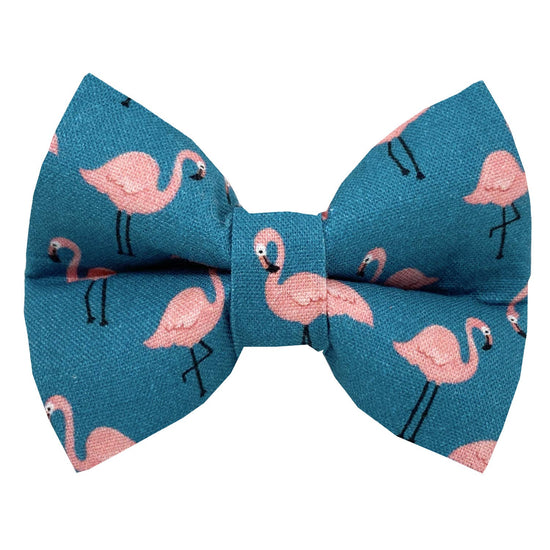 Pink Flamingo on Teal Dog Bowtie