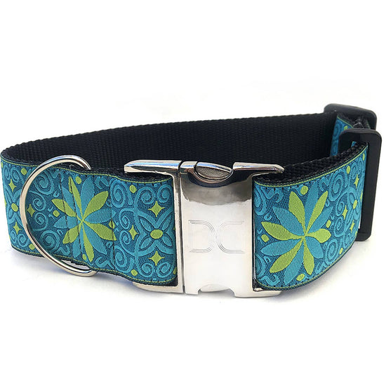 Load image into Gallery viewer, Pinwheel Caribbean Blue Extra Wide Dog Collar
