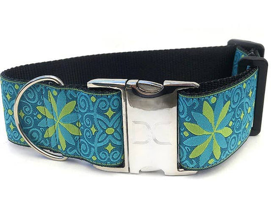 Load image into Gallery viewer, Pinwheel Caribbean Blue Extra Wide Martingale Dog Collar
